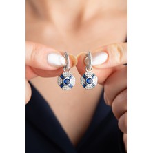 Silvano Jewelry 925 Ayar Gümüş Safir Taşlı Trend Küpe