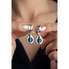 Silvano Jewelry 925 Ayar Gümüş Mavi Taşlı Damla Küpe