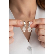 Silvano Jewelry 925 Ayar Gümüş Çift Taşlı Fatma Ana Eli Küpe