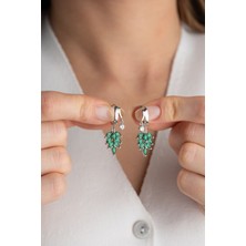 Silvano Jewelry 925 Ayar Gümüş Çift Taşlı Zümrüt Yeşili Yaprak Küpe