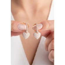 Silvano Jewelry 925 Ayar Gümüş Sallantılı Zirkon Taşlı Kalp Küpe