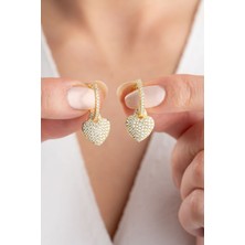 Silvano Jewelry 925 Ayar Gümüş Sallantılı Zirkon Taşlı Kalp Küpe