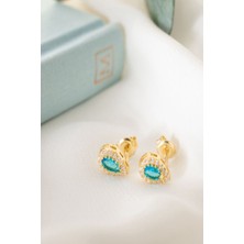 Silvano Jewelry 925 Ayar Gold Zirkon Taşlı Yuvarlak Aralık Ayı Blue Topaz Gümüş Küpe