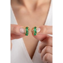 Silvano Jewelry 925 Ayar Gümüş Zümrüt Yeşili Baget Taşlı Halka Küpe