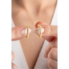 Silvano Jewelry 925 Ayar Gümüş Gold Zirkon Taşlı Halka Küpe