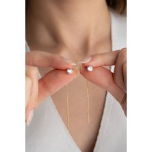 Silvano Jewelry 925 Ayar Gümüş Tektaşlı Zincir Küpe