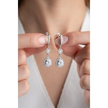 Silvano Jewelry 925 Ayar Gümüş Elmas Montür Damla Küpe