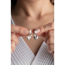 Silvano Jewelry 925 Ayar Gümüş Çift Taşlı Kalp Küpe