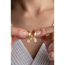 Silvano Jewelry 925 Ayar Gümüş Çift Çiçek Taşlı Küpe