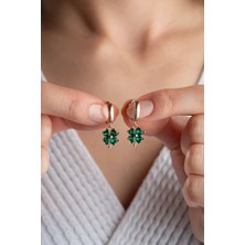 Silvano Jewelry 925 Ayar Gümüş Yeşil Yonca Küpe