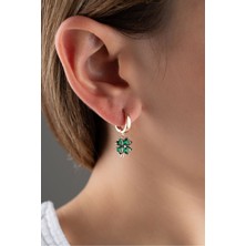 Silvano Jewelry 925 Ayar Gümüş Yeşil Yonca Küpe