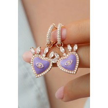 Silvano Jewelry 925 Ayar Gümüş Mor Kalp Küpe