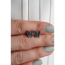 Silvano Jewelry 925 Ayar Gümüş Siyah Zirkon Taşlı Kelebek Küpe