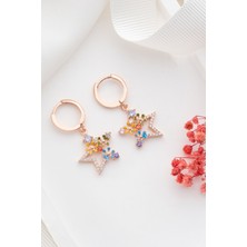 Silvano Jewelry 925 Ayar Gümüş Rose Mix Taşlı Yıldız Küpe