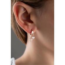 Silvano Jewelry 925 Ayar Gümüş Çift Kalp Taşlı Küpe