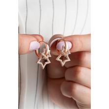 Silvano Jewelry 925 Ayar Rose Çift Yıldız Gümüş Küpe