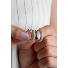 Silvano Jewelry 925 Ayar Gümüş Çift Sıra Taşlı Halka Küpe