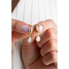 Silvano Jewelry 925 Ayar Gold Zirkon Taşlı Damla Gümüş Küpe