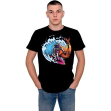 BUMETA Summer Astronaut Surfing In Space Beach Waves Tişört  T-Shirt