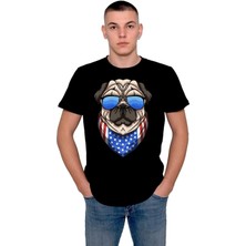 BUMETA Pug Güneş Gözlüğü Amerkan Bayrağı Flag Tişört  T-Shirt