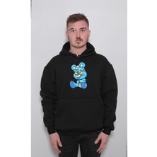 BUMETA Angry Cartoon Blue Teddy Bear Sweatshirt  Kapüşonlu Hoodie