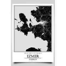 Izmir Yarımada Şehir Haritası Çerçevesiz Poster-Harita Sanatı, Map Art Design