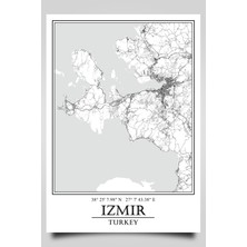 Izmir Yarımada Şehir Haritası Çerçevesiz Poster-Harita Sanatı, Map Art Design