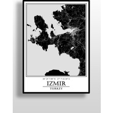 Izmir Yarımada Şehir Haritası Çerçevesiz Poster-Harita Sanatı, Map Art Design