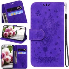 Colorful Shop Xiaomi Poco F6 Pro Kabartma Gül Çiçekler Cüzdan Kılıf Kart Yuvaları Pu (Yurt Dışından)