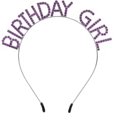Minerva Mor Renk Kristal Taşlı Parlak Birthday Girl Yazılı Taç 16X17 cm