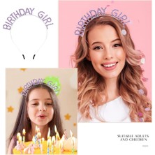 Minerva Mor Renk Kristal Taşlı Parlak Birthday Girl Yazılı Taç 16X17 cm