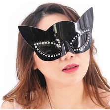 Siyah Renk Siyah Camlı Kedi Şekilli Parti Gözlüğü 20x11 cm