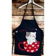 Kedi Tekstil Tasarım Mutfak Önlüğü Anne Çocuk 2'li Set
