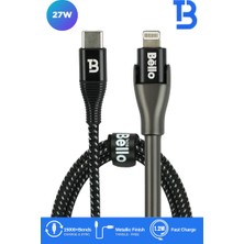 Bello BA-02 Type-C Lightning Standlı Koruyuculu Örgülü Hızlı Şarj Data Kablosu 27W 1.2m