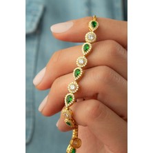 Silvano Jewelry 925 Ayar Gümüş Yeşil Damla Taşlı Asansörlü Bileklik