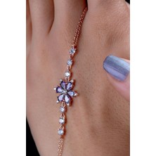 Silvano Jewelry 925 Ayar Rose Mor Taşlı Lotus Gümüş Bileklik