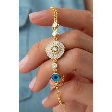 Silvano Jewelry 925 Ayar Gümüş Baget Taşlı Nazarlı Bileklik