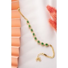 Silvano Jewelry 925 Ayar Gümüş Yeşil Taşlı Damla Bileklik