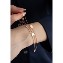 Silvano Jewelry 925 Ayar Gümüş 3 Sıra Yoncalı Taşlı Bileklik