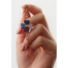 Silvano Jewelry 925 Ayar Rose Renkli Yonca Gümüş Bileklik