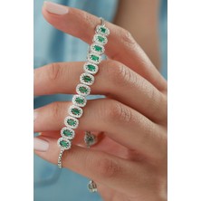 Silvano Jewelry 925 Ayar Gümüş Yeşil Taşlı Asansörlü Bileklik