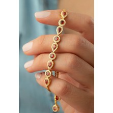 Silvano Jewelry 925 Ayar Gümüş Kırmızı Damla Taşlı Asansörlü Bileklik