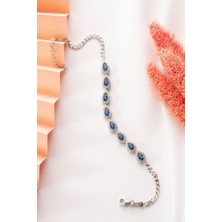 Silvano Jewelry 925 Ayar Gümüş Mavi Taşlı Damla Bileklik