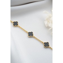 Silvano Jewelry 925 Ayar Gümüş Siyah Yonca Bileklik