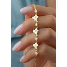Silvano Jewelry 925 Ayar Gold 3'lü Kelebek Zirkon Taşlı Gümüş Bileklik