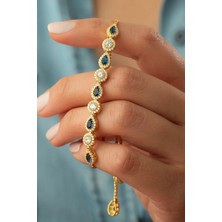 Silvano Jewelry 925 Ayar Gümüş Mavi Taşlı Asansörlü Bileklik