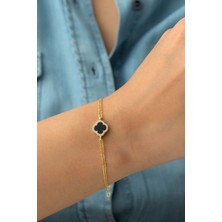 Silvano Jewelry 925 Ayar Gümüş Siyah Yonca Bileklik