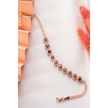 Silvano Jewelry 925 Ayar Gümüş Kırmızı Halka Taşlı Bileklik