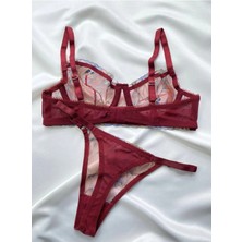 Aletheia Lingerie Kırmızı Çiçekli Kadın Brode Sütyen Takım