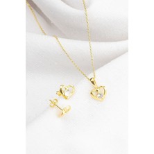Silvano Jewelry 925 Ayar Gümüş Tektaş Kalpli Takı Seti